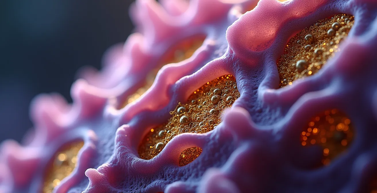Vue microscopique d'une liaison moléculaire entre CBD-P et récepteur CB1
