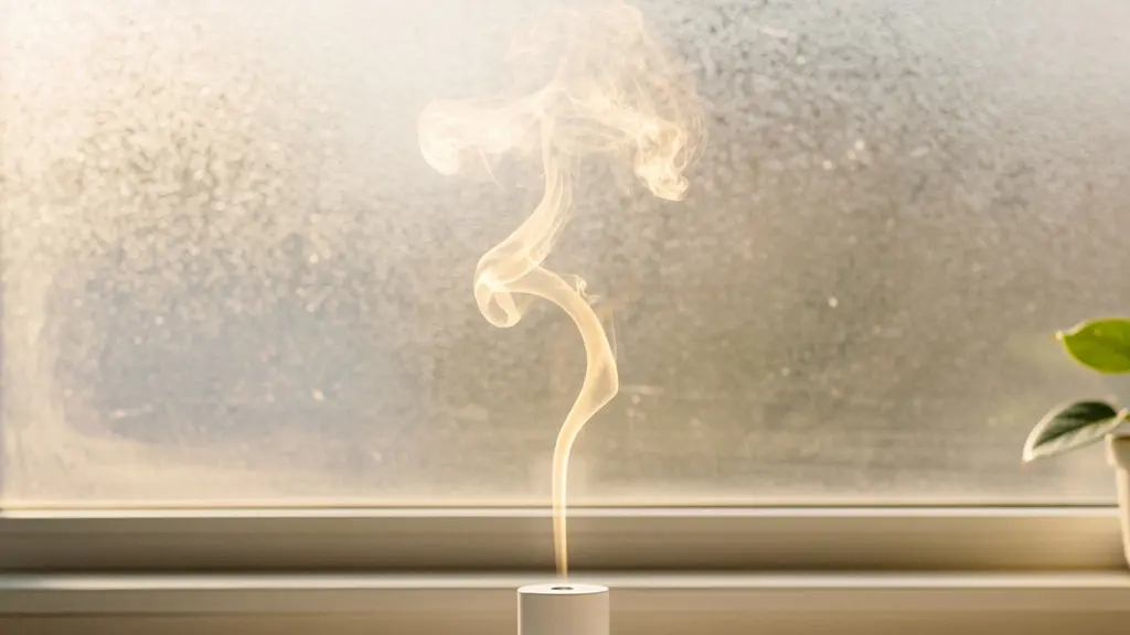 Vue minimaliste grand angle d'une vapeur dorée s'élevant dans un espace lumineux et épuré, évoquant l'absorption ultra-rapide du CBD par les voies pulmonaires