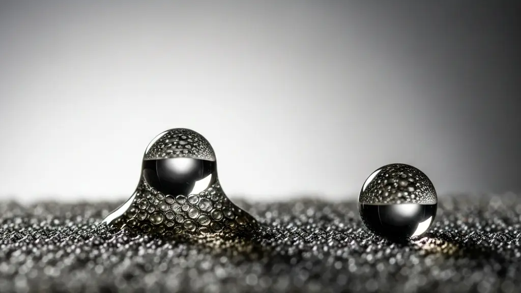 Gros plan macro d'une matière poreuse absorbant une goutte d'huile, symbolisant l'accumulation et la saturation.