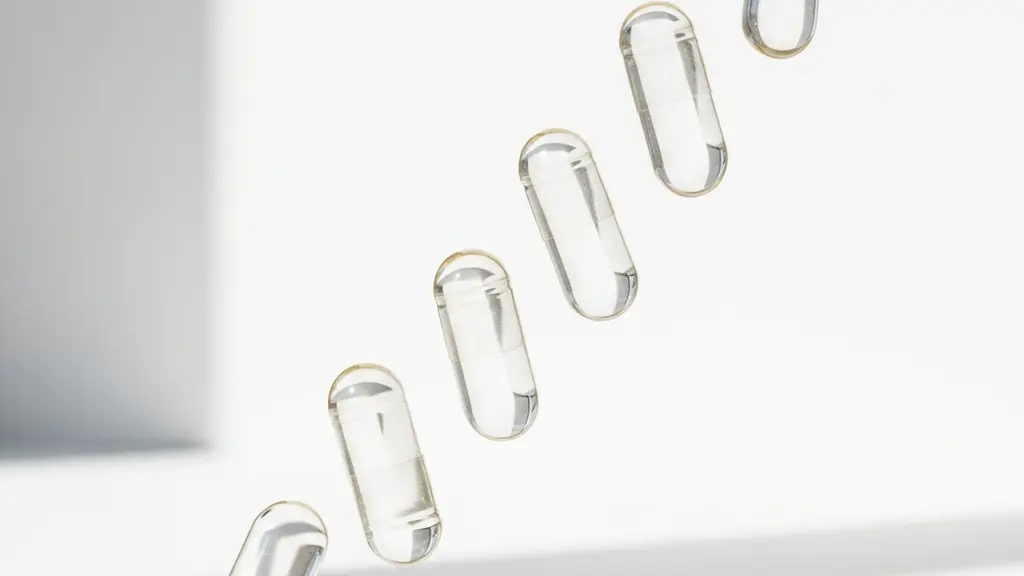 Capsules végétales transparentes en lévitation avec jeu de lumière naturelle