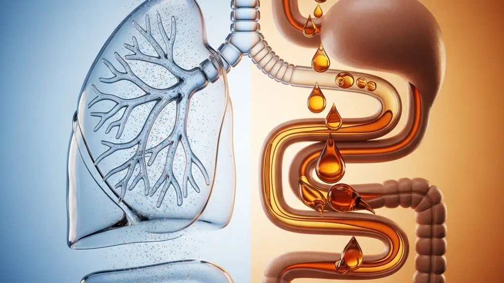 Schéma comparatif montrant les voies d'absorption du CBD par les poumons et le système digestif