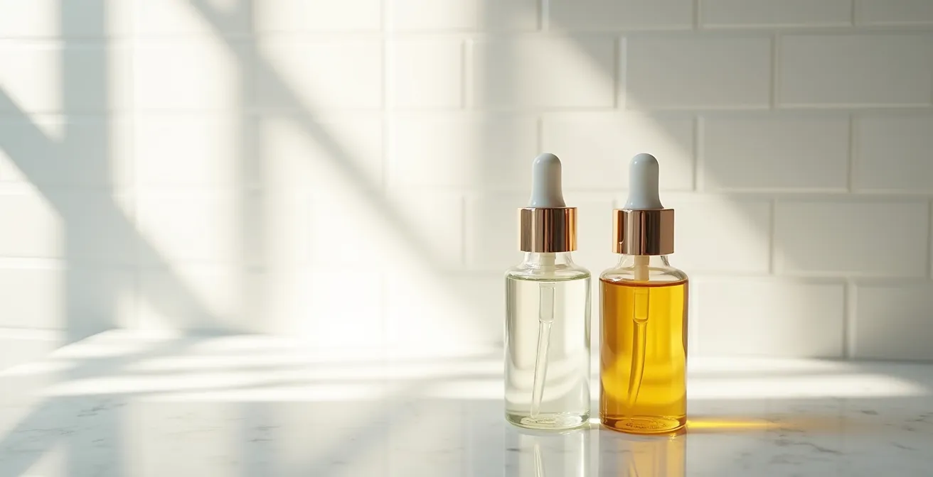 Deux textures de sérums côte à côte montrant la différence de consistance