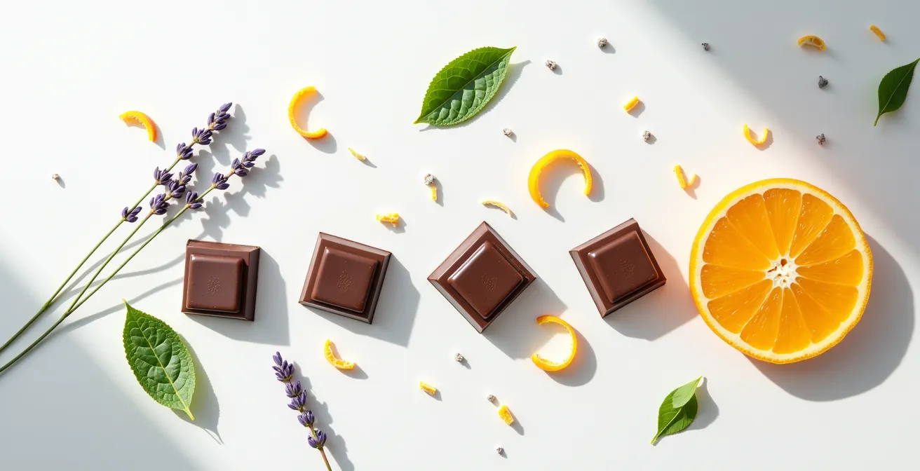 Composition d'arômes naturels harmonisés avec les terpènes du CBD dans le chocolat