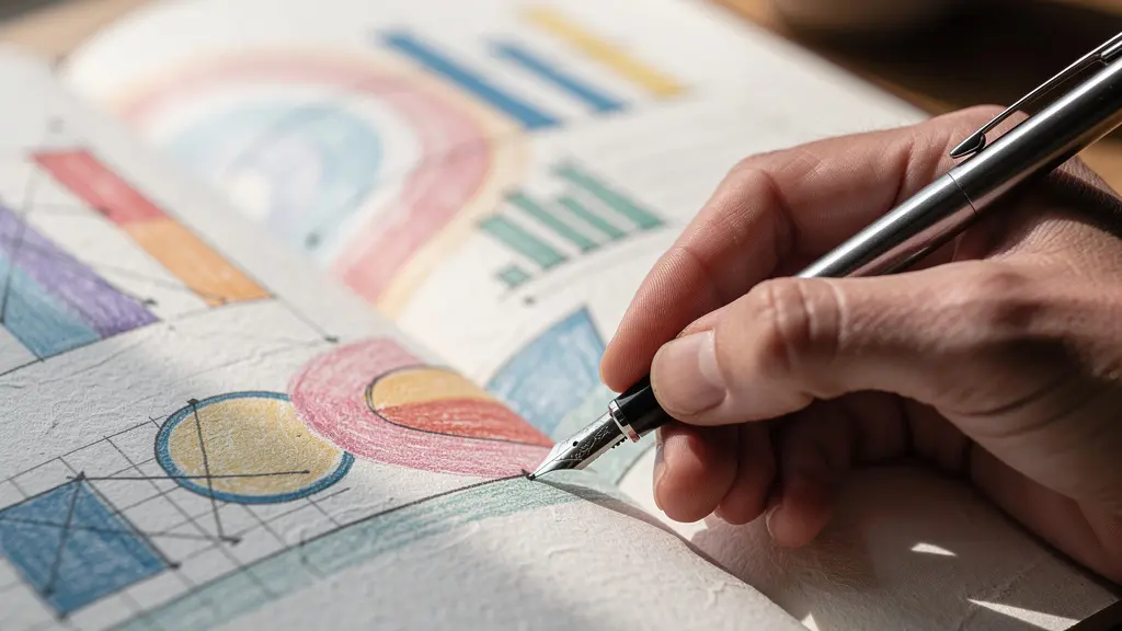 Main écrivant dans un carnet de suivi médical avec graphiques colorés