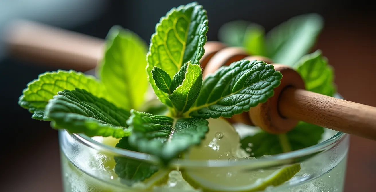 Préparation d'un mojito au CBD avec menthe fraîche et citron vert