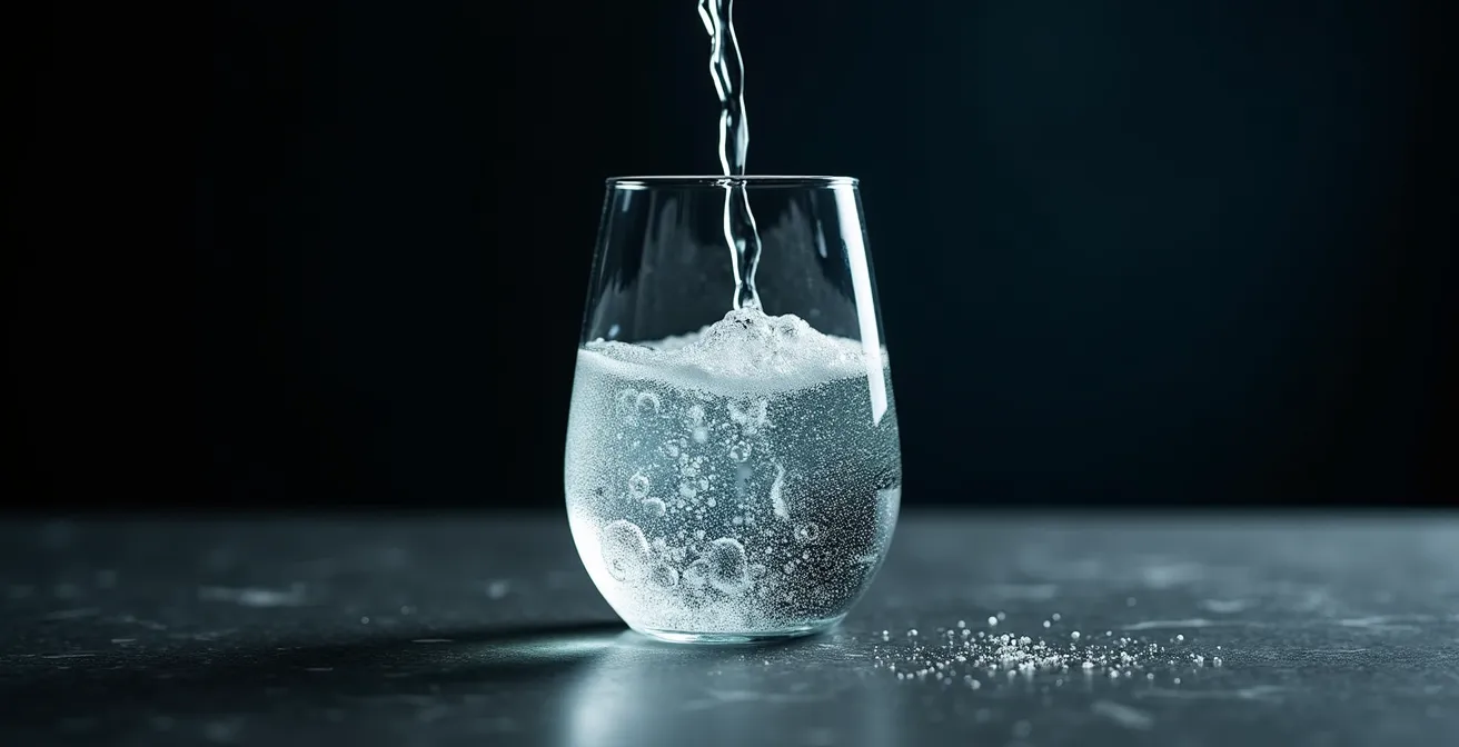 Service d'eau pétillante au CBD dans un verre tulipe avec bulles visibles