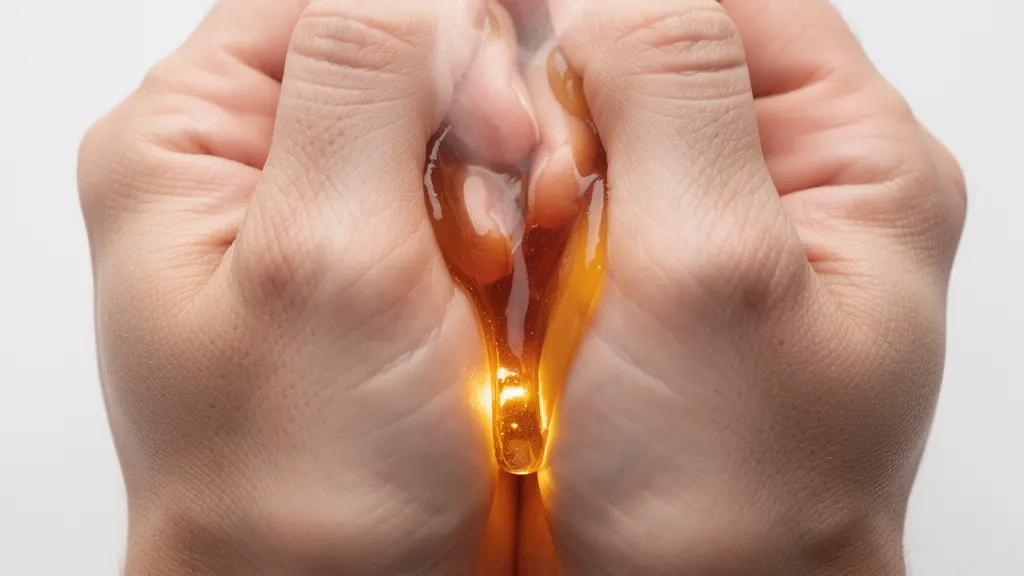 Mains chauffant une noisette de baume CBD entre les paumes