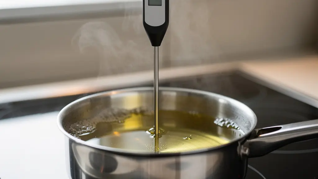 Thermomètre cuisson plongé dans casserole huile CBD